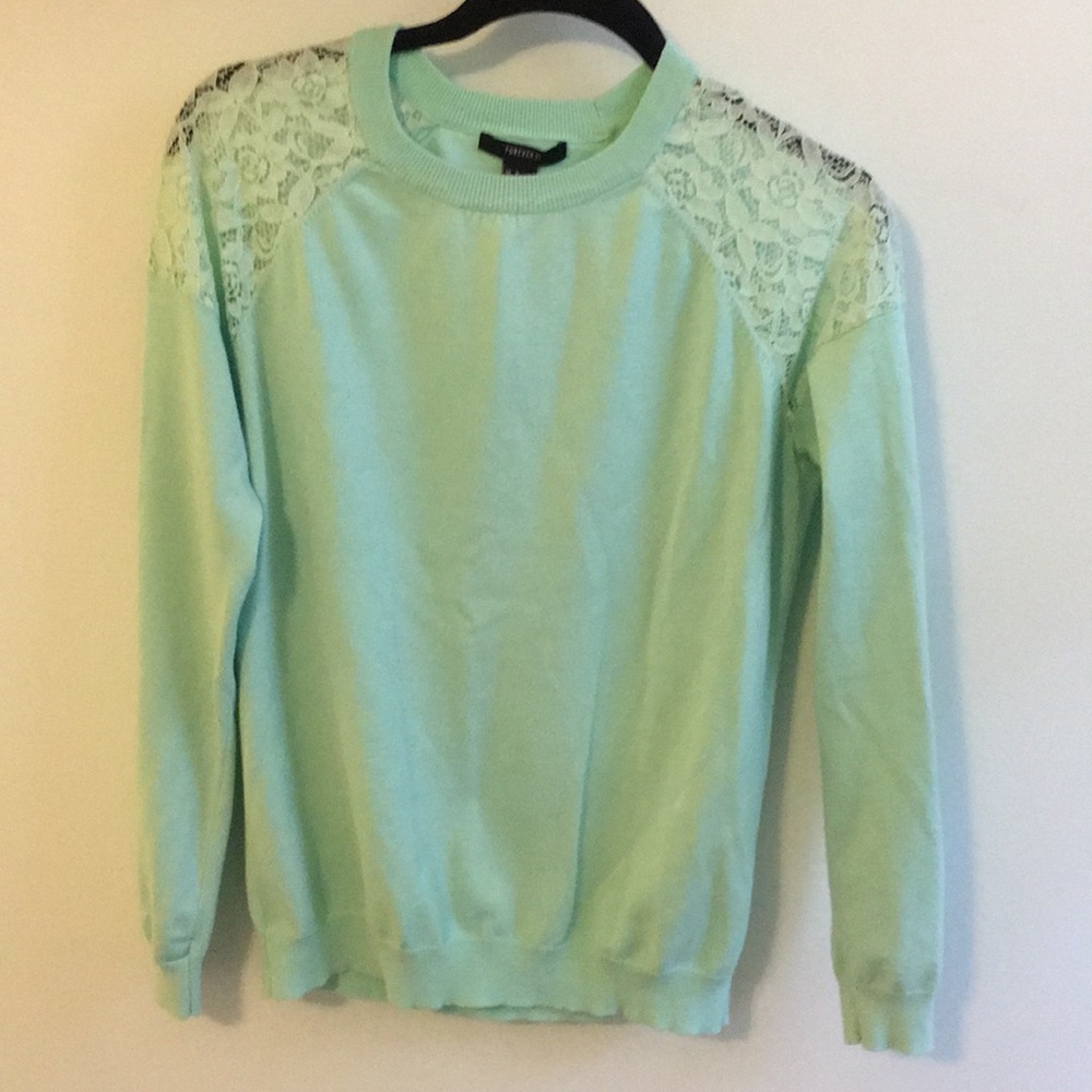 Mint sweater with lace detail